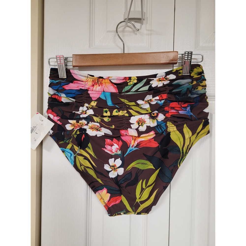 Robert Graham Womens Tropical Hybiscus Ruched CHIC Bikini Bottoms Size 8 NEW